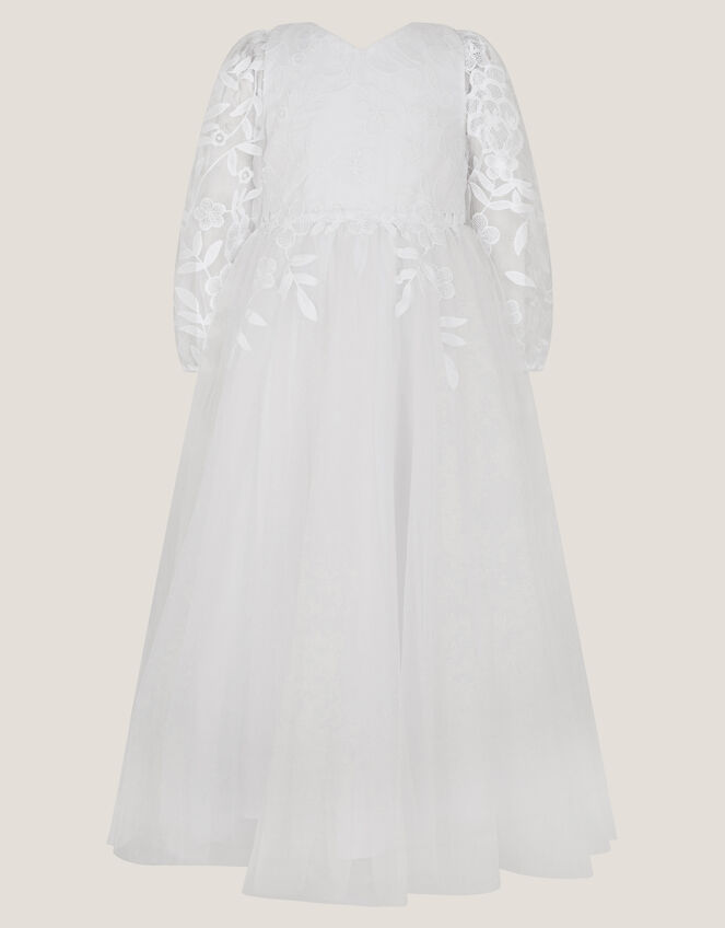 Sienna Floral Embroidered Long Sleeve Dress, White (WHITE), large