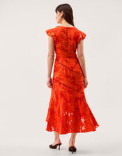 Josie Jacquard Floral Midi Dress, Orange (ORANGE), large