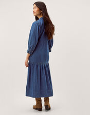 Melissa Embroidered Denim Midi Dress, Blue (MID AUTHENTIC BLUE), large