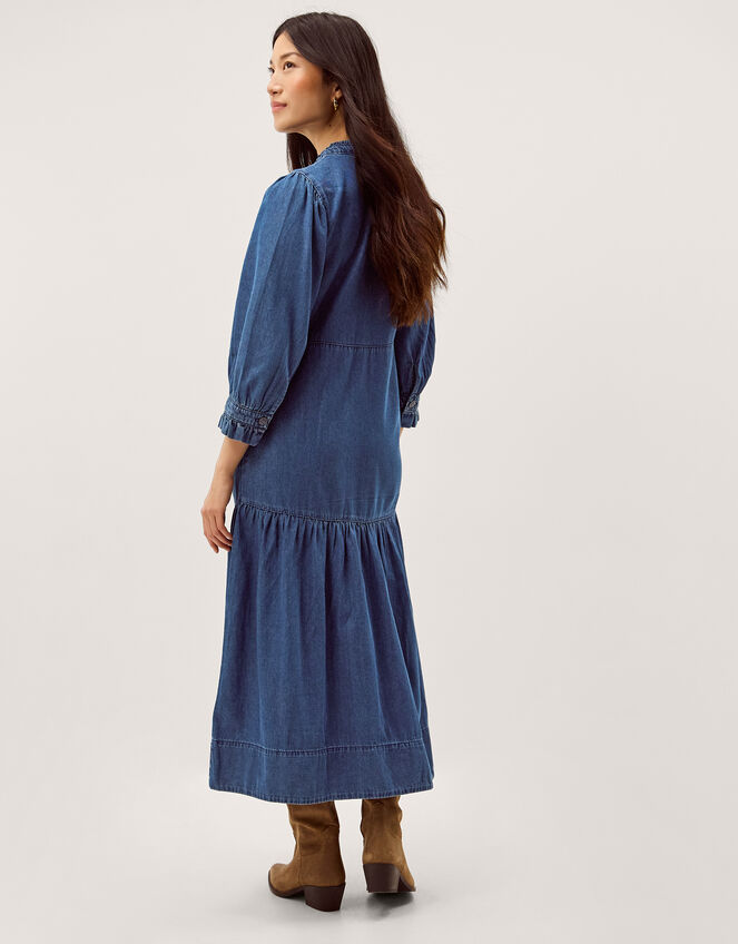 Melissa Embroidered Denim Midi Dress, Blue (MID AUTHENTIC BLUE), large