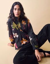 Clemence Camille Floral Print Blouse, Black (BLACK), large
