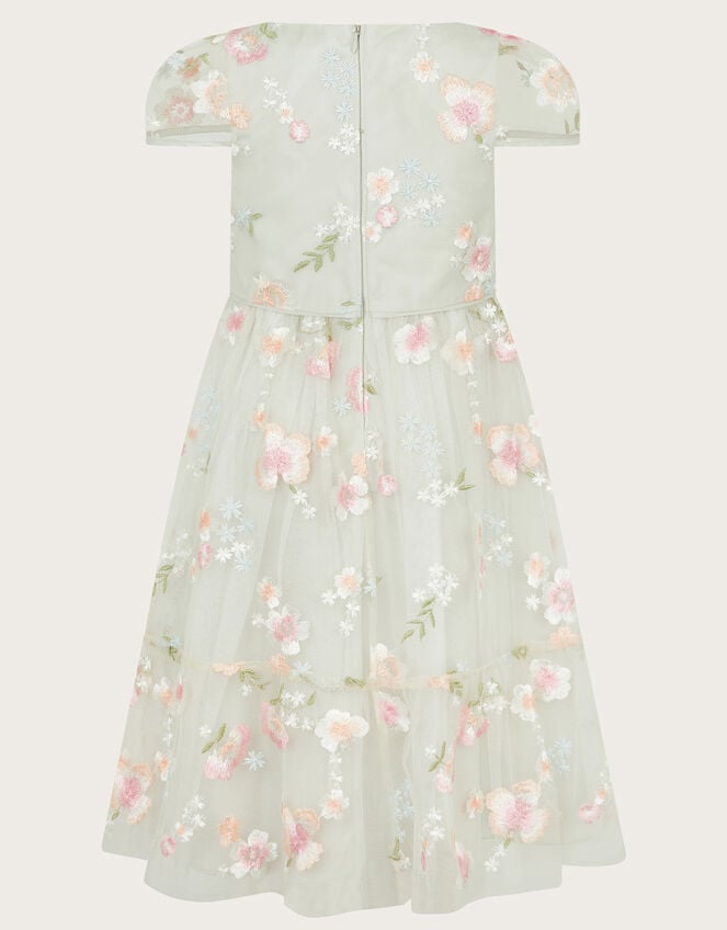 Magdalena Floral Embroidered Tulle Dress, Green (SAGE), large