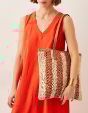 Lola Stripe Raffia Crochet Tote Bag, , large