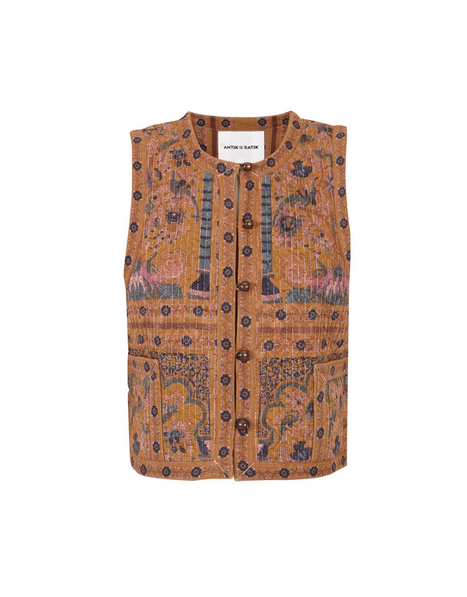 Antik Batik Pie Printed Jacquard Waistcoat, Camel (CAMEL), large