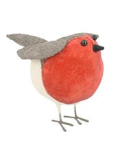 Fiona Walker Large Velvet Standing Christmas Robin, , large