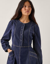 Vivian Button Denim Midi Dress, Blue (INDIGO), large