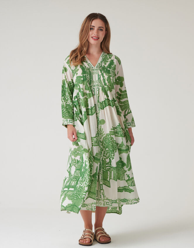 One Hundred Stars Giant Willow Print Midi Dress, Green (GREEN), large