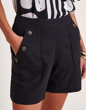 Harper Relaxed Linen Blend Shorts, Black (BLACK), large