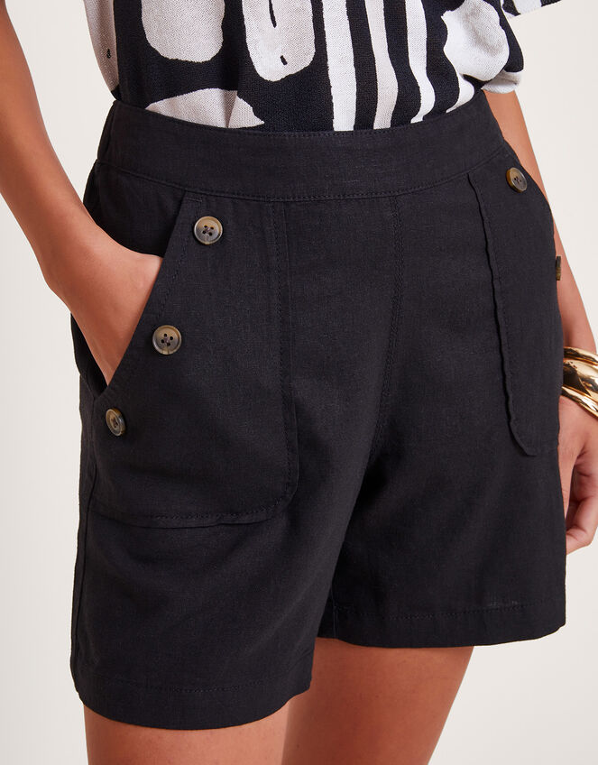 Harper Relaxed Linen Blend Shorts, Black (BLACK), large