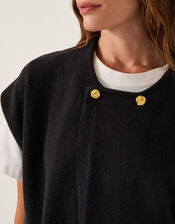 Double Breasted Knit Poncho Vest, Black (BLACK), large