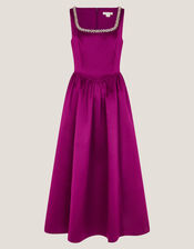 Saira Embellished Sleeveless Satin Midi Dress, Pink (MAGENTA), large