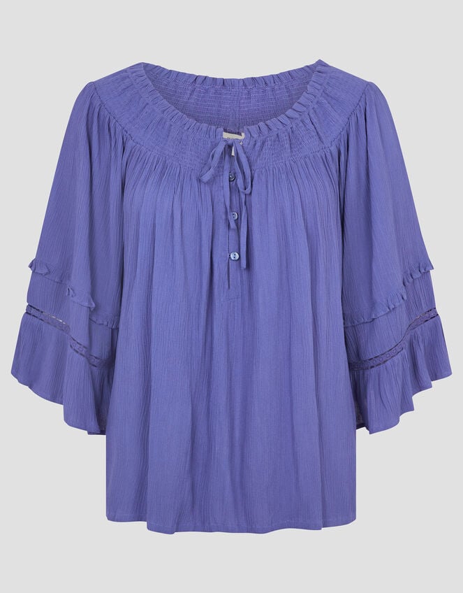 Ava Off-The-Shoulder Smock Top, Blue (BLUE), large