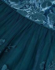 Alicia Long Sleeve Floral Embroidered Dress, Teal (TEAL), large