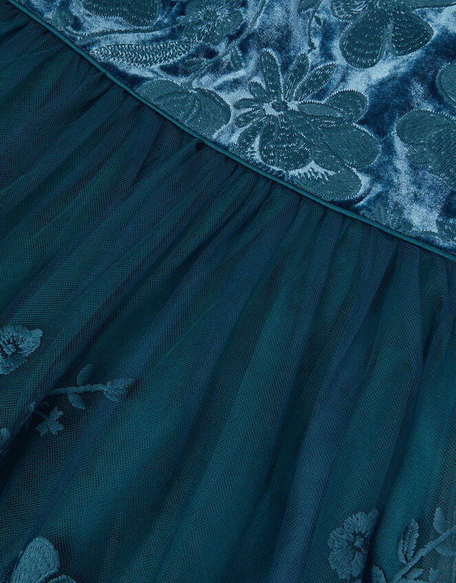 Alicia Long Sleeve Floral Embroidered Dress, Teal (TEAL), large