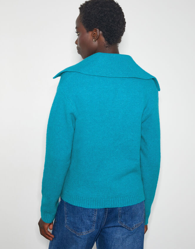 Clover V-Neck Collar Jumper, Blue (TURQUOISE), large
