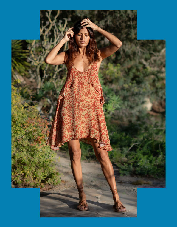 Lyrical Sisters Kaleidoscope Mini Dress, Orange (RUST), large