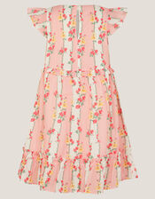 Frilly Floral Stripe Print Dress, Pink (PINK), large