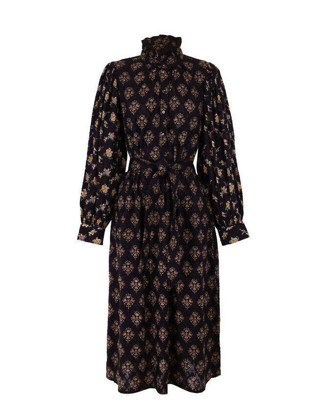 Antik Batik Chino Floral Jacquard Midi Dress, Black (BLACK), large