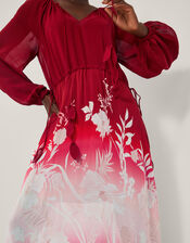Lilian Floral Print Ombré Maxi Dress, Red (RED), large