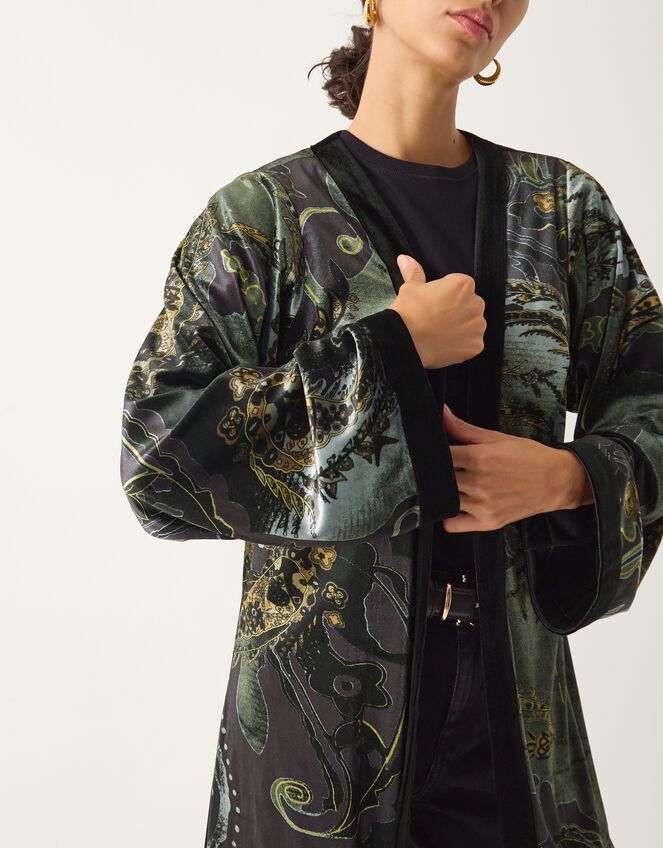 Delta Print Velvet Kimono, Black (BLACK), large