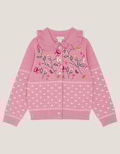 Floral Embroidered Collar Cardigan, Pink (PINK), large