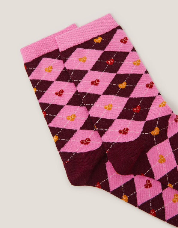 Argyle Heart Socks, Red (BURGUNDY), large