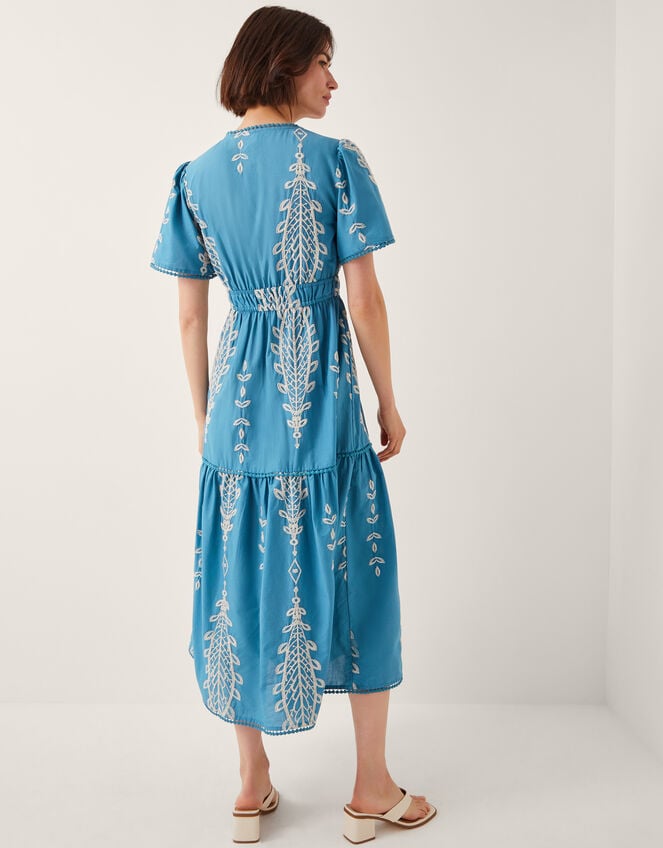 Noa Short Sleeve Embroidered Midi Dress, Blue (BLUE), large