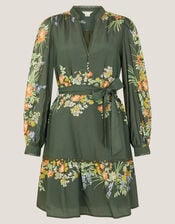Jesse Floral Long Sleeve Mini Dress, Green (KHAKI), large
