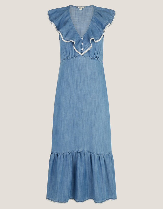 Dottie Sleeveless Ruffle Midi Dress, Blue (DENIM BLUE), large