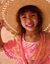 Palm Print Pom Pom Kaftan, Orange (ORANGE), large