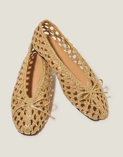 Betsy Woven Ballet Flats, Gold (GOLD), large