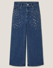 Heat Seal Jewel Wide Leg Jeans, Blue (BLUE), large