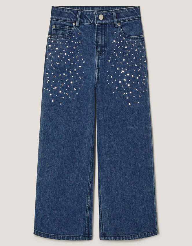 Heat Seal Jewel Wide Leg Jeans, Blue (BLUE), large