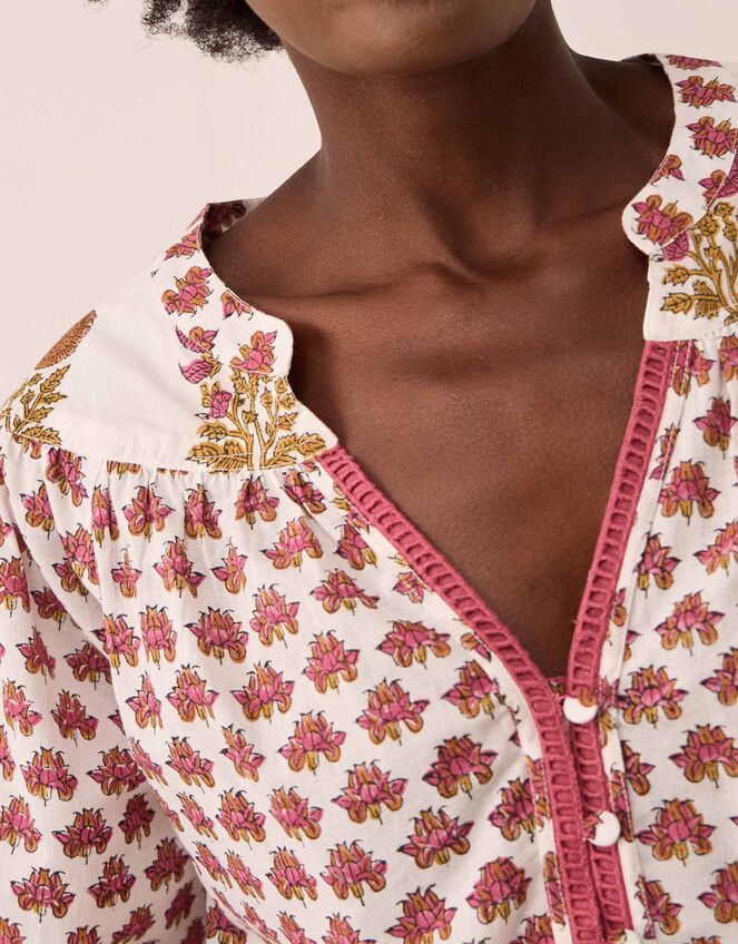 East Karmen Hand Woodblock Blouse, Pink (PINK), large