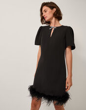 Arlette Feather Mini Dress, Black (BLACK), large