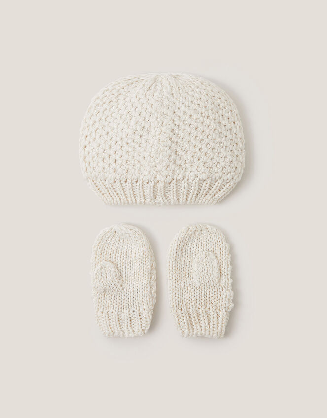 Baby Knit Beanie & Mitten Set, Ivory (IVORY), large