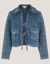 Quinn Tie Quilted Jersey Jacket, Blue (BLUE), large