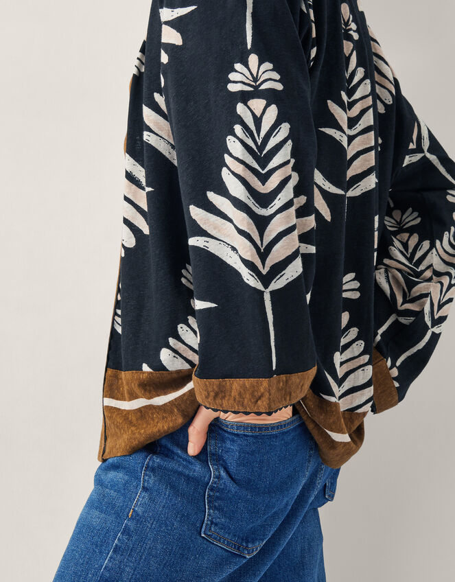 Pamela Print Linen-Blend Jacket, Black (BLACK), large