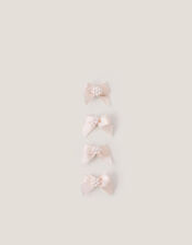 4-Pack Mini Pearl Bow Hair Clips, Pink (PALE PINK), large