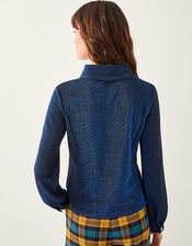 Monsoon x Sarah Corbett-Winder Glitter Jersey Collar Top, Blue (BLUE), large