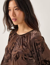 Dua Floral Devore Blouse, Brown (CHOCOLATE), large