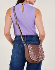 Embroidered Leather Saddle Cross-Body Bag, , large
