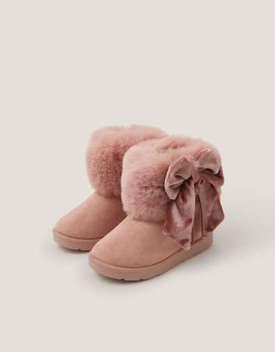 Baby Bow Faux Fur Boots, Pink (PINK), large