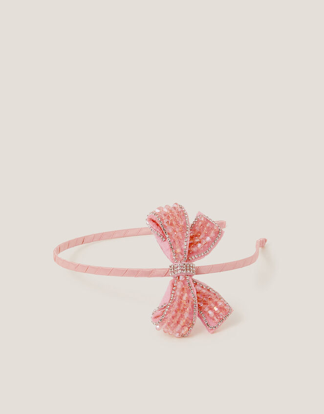 Beaded Bow Headband, Pink (PINK), large