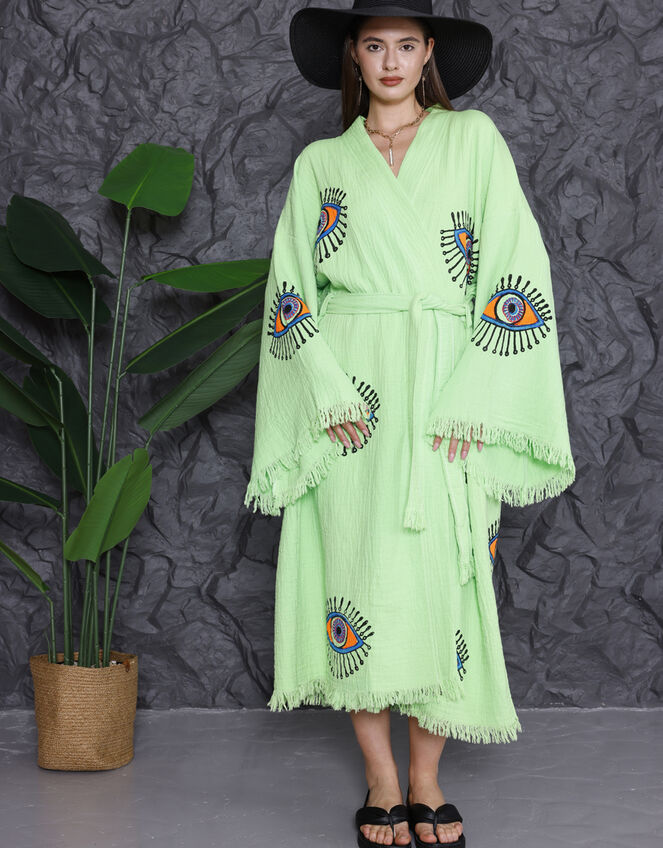 Meraki Beach Eye Print Kimono Robe, Green (GREEN), large