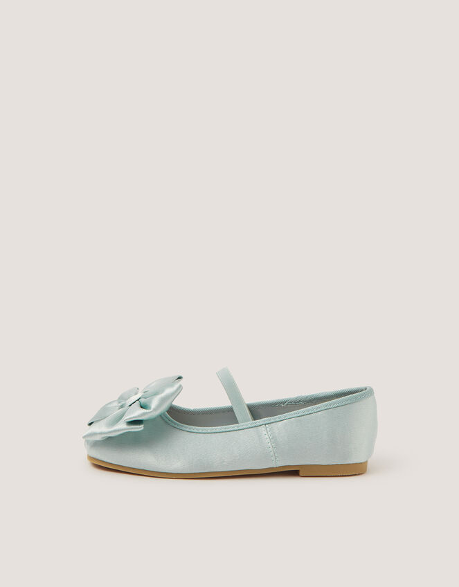 Bow Satin Ballet Flats, Green (SAGE), large