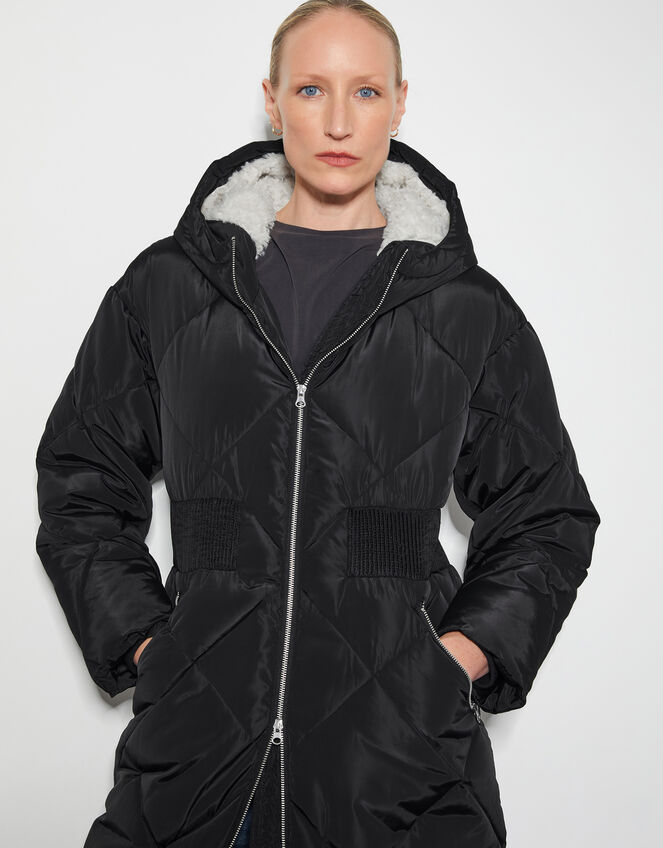 Phoebe Fleece Quilted Puffer Coat, Black (BLACK), large