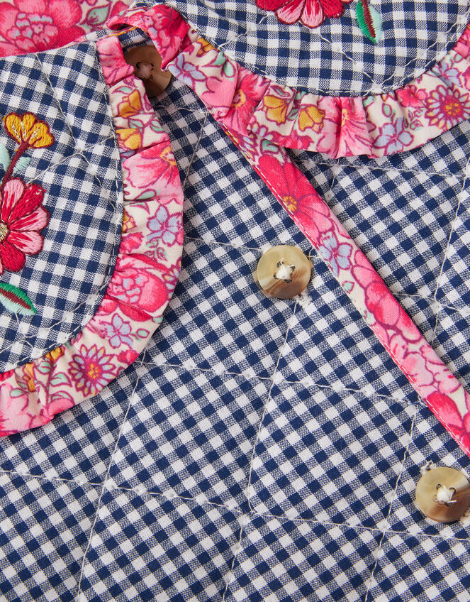 Floral Print Gingham Jacket, Blue (NAVY), large