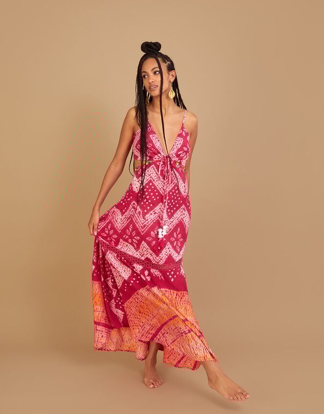 Bandhani Dye Print Maxi Dress, Pink (PINK), large