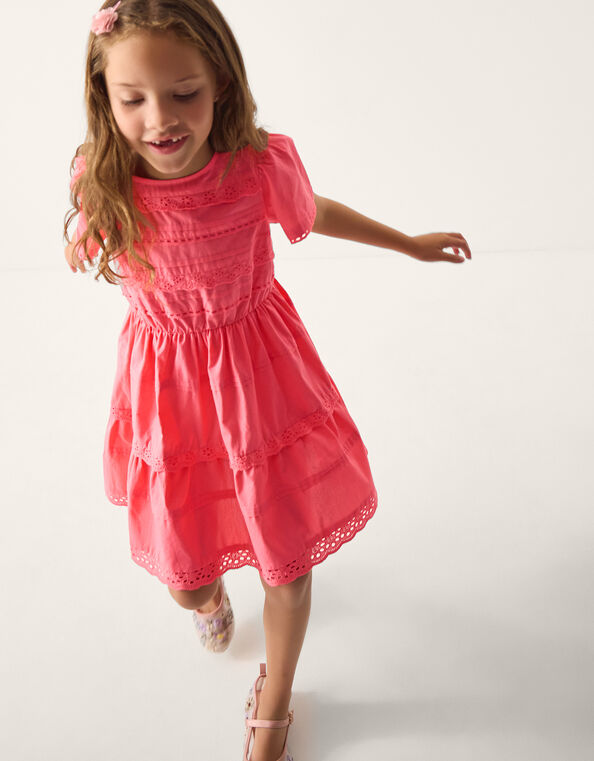 Broderie Tiered Dress, Pink (PINK), large